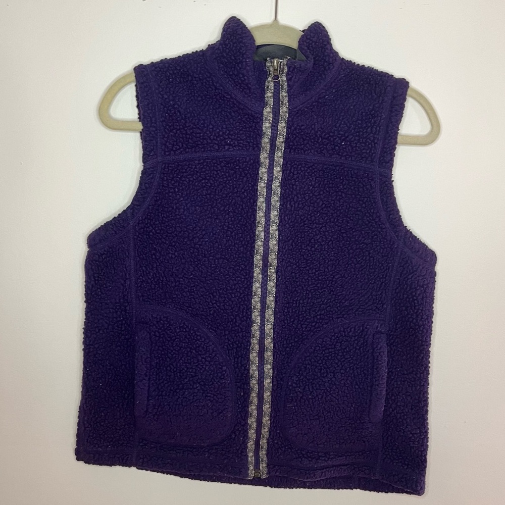LL Bean Purple Sherpa Vest Embroidered Trim